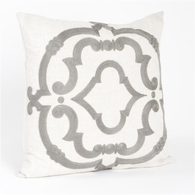 17" Gray Embroidered Cotton Square Throw Pillow