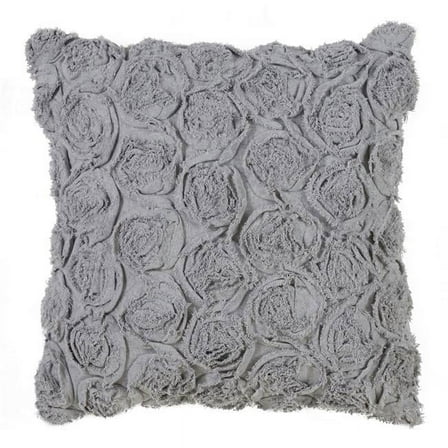 SARO  17 in. Square Rose Texture Decorative Down Filled Throw Pillow - Gray