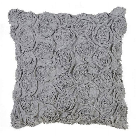SARO 17 in. Square Rose Texture Decorative Down Filled Throw Pillow - Gray