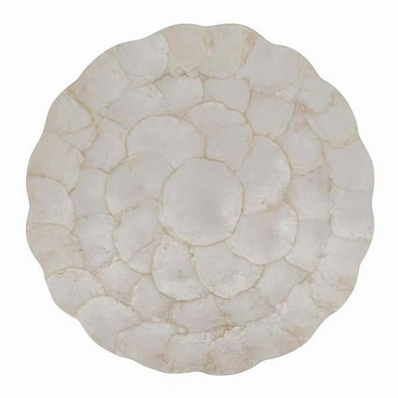 SARO 1701.I15R 15 in. Round Capiz Placemats with Ivory Scalloped Design - Set of 4