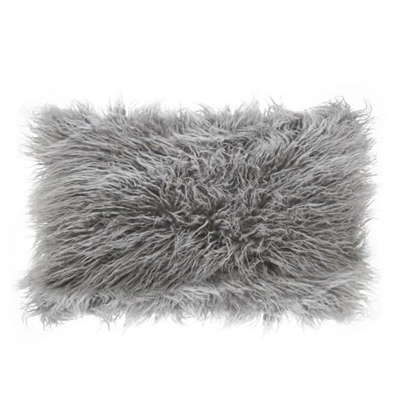 SARO 18 in. Rectangle Mongolian Faux Fur Throw Pillow - Fog