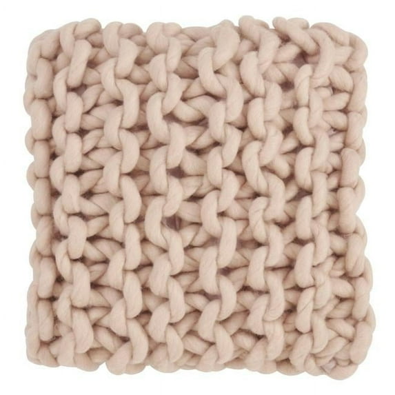 SARO 18 in. Square Chunky Cable Knit Design Accent Cushion Wool Down Filled Throw Pillow - Pink
