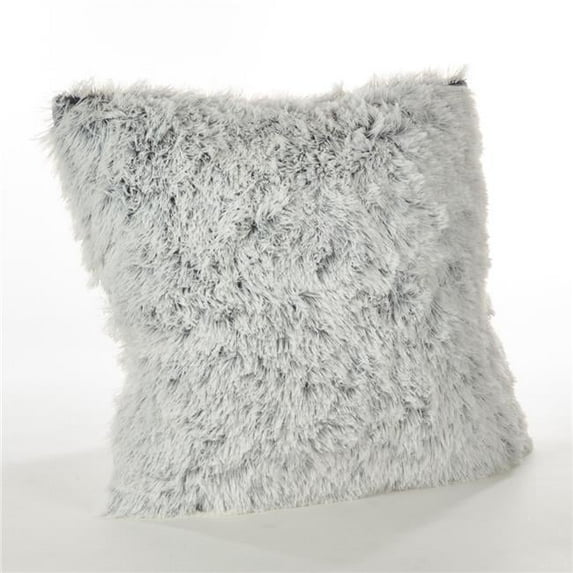 SARO 18 in. Square Juneau Two-tone Faux Fur Pillow with Down Filled White