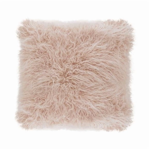 SARO  18 in. Square Mongolian Faux Fur Throw Pillow - Rose