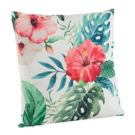 SARO 18 in. Square Printed Leaf Pillow - Poly Filled Multi Color