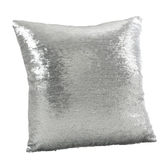 SARO 18 in. Square Sirun Sequin Mermaid Design Down Filled Throw Pillow White