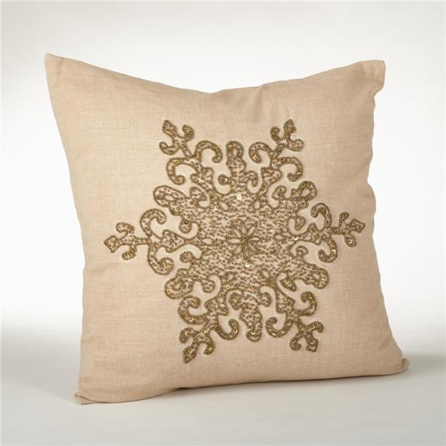Bronze Snowflake Design Beaded Cotton Throw Pillow, 18"