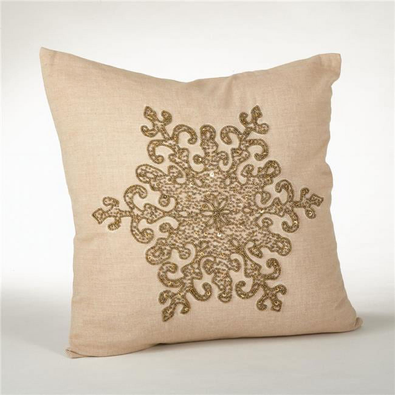 Bronze Snowflake Design Beaded Cotton Throw Pillow, 18"