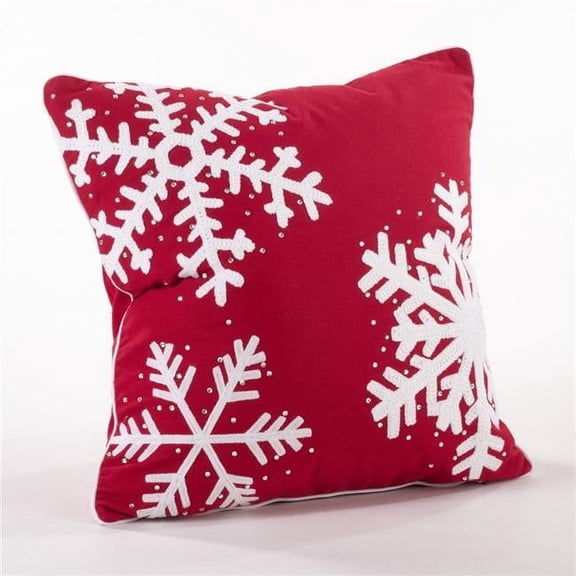 SARO  18 in. Square Studded Snowflake Throw Pillow  Red