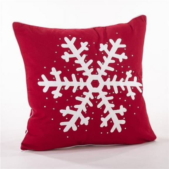 SARO  18 in. Square Studded Snowflake Throw Pillow  Red