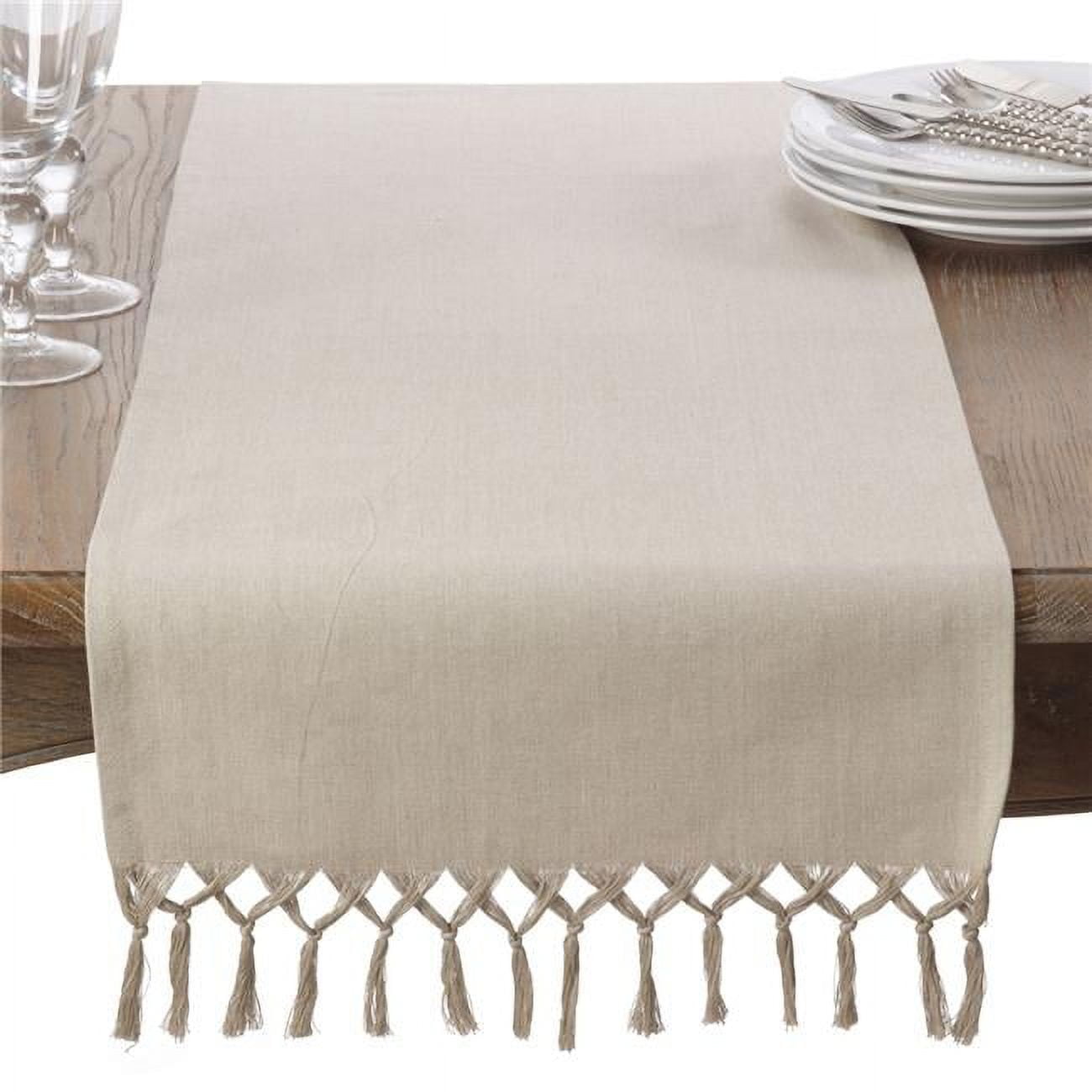 Light Brown Cotton Knotted Tassel Table Runner 16" x 108"