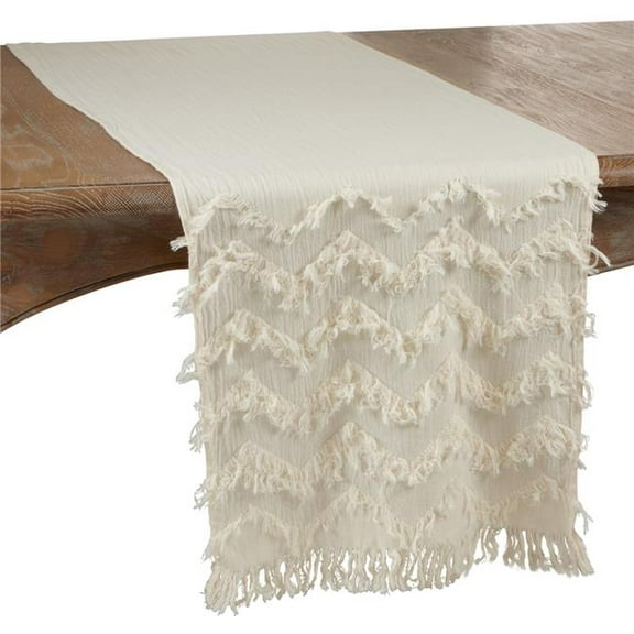 SARO 1872.I1672B 16 x 72 in. Oblong Chevron Table Runner with Ivory Fringe Design
