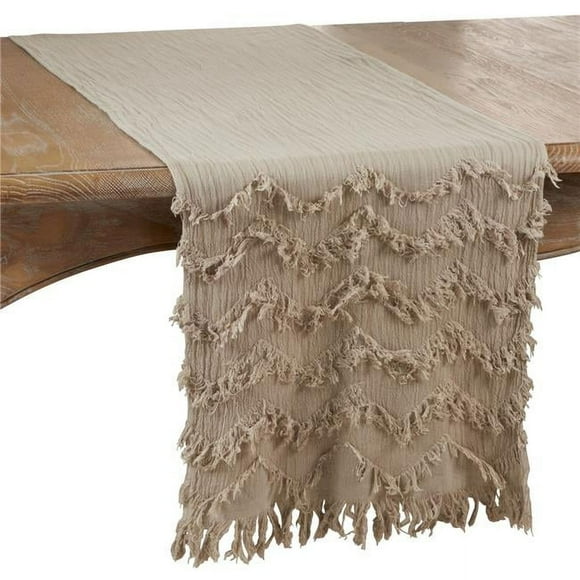SARO 1872.N1672B 16 x 72 in. Oblong Chevron Table Runner with Natural Fringe Design