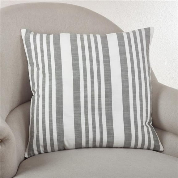 SARO 1952.GY20S 20 in. Square Coastal Stripe Down Filled Throw Pillow  Grey