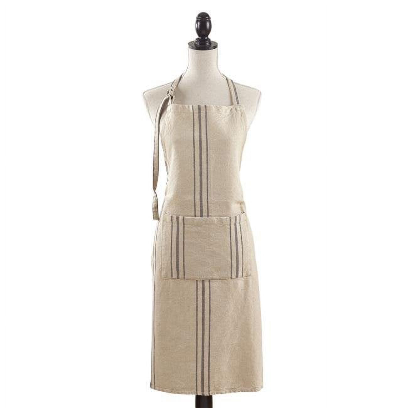 Natural Linen Striped Apron with Front Pocket