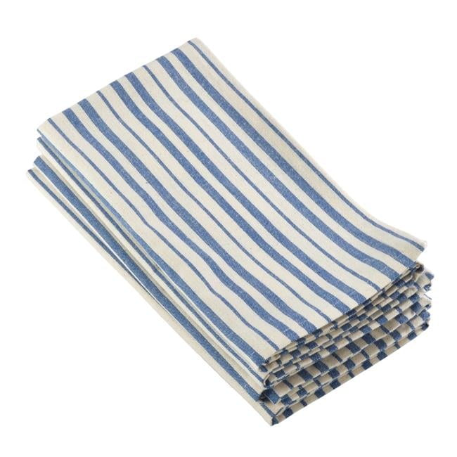 Dauphine Blue Striped Cotton Dinner Napkins, Set of 4, 20"