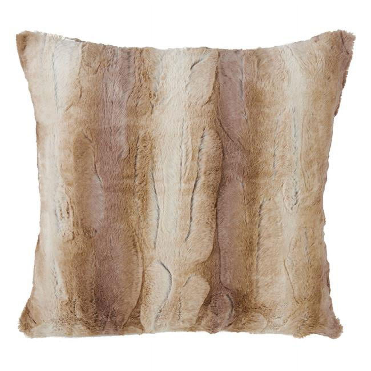 Natural Faux Rabbit Fur 20" x 20" Square Throw Pillow