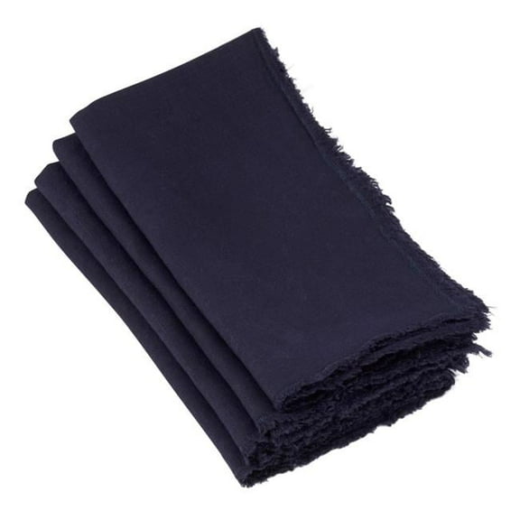 Saro Lifestyle Stone Washed Table Napkins With Fringed Design (Set of 4) Midnight Blue