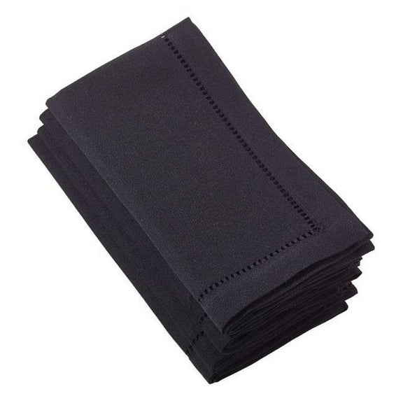 SARO  20 in. Square Classic Hemstitch Border Dinner Napkin  Black - Set of 4
