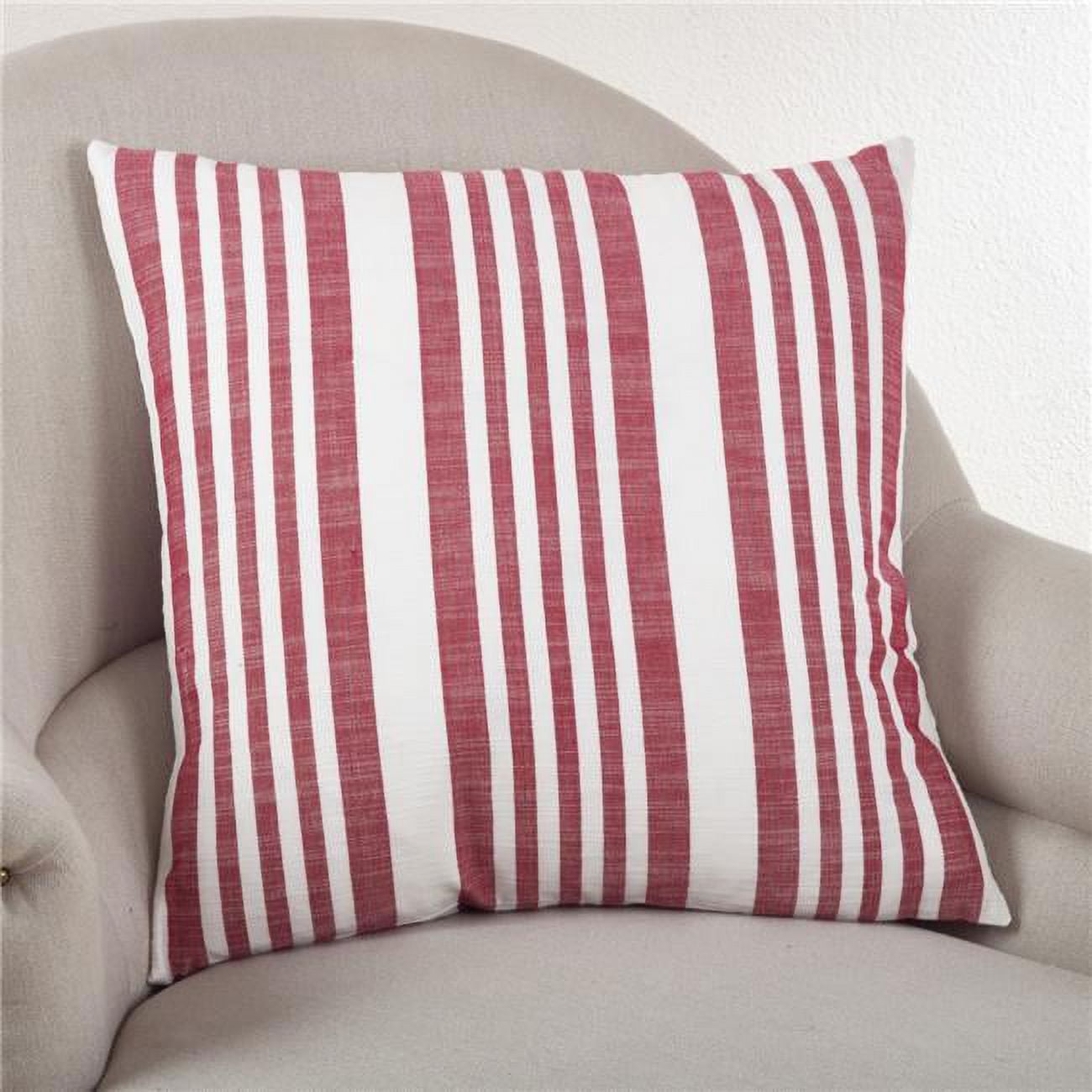 Red and White Nautical Striped Cotton Throw Pillow