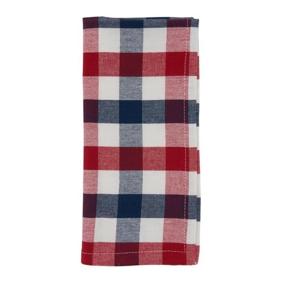 SARO 20 in. Square Cotton Table Napkins with Gingham Check Design - Set of 4