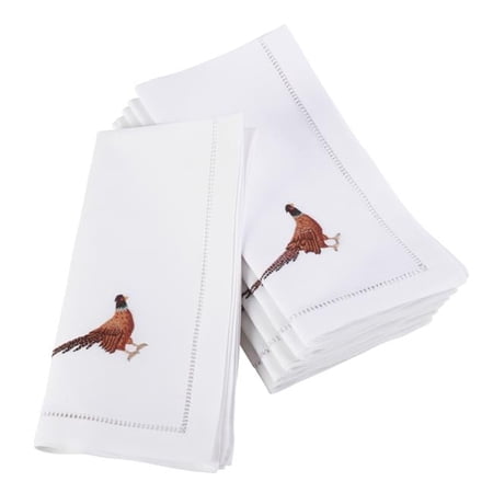 Saro Lifestyle Embroidered Pheasant Hemstitched Cotton Napkin (Set of 6)
