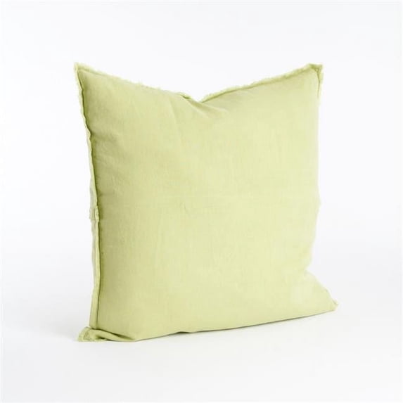 SARO 20 in. Square Fringed Design Linen Down Filled Pillow - Chartreuse