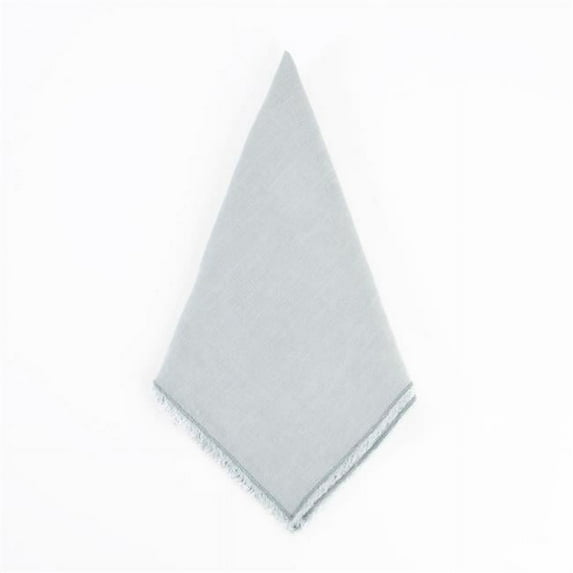 SARO 20 in. Square Fringed Design Linen Napkins - Blue & Grey Set of 4