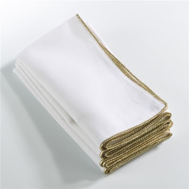 Luana Gold Shimmering Border Cotton Dinner Napkins, Set of 4, 20"
