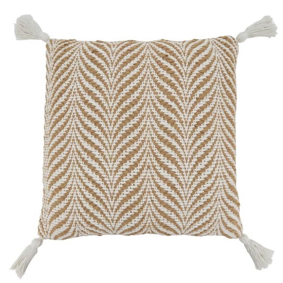 SARO 20 in. Square Natural Jute Woven Poly-Filled Throw Pillow with Wavy Design