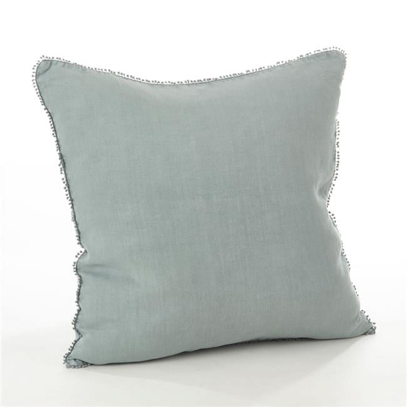 Blue Ruffled Linen Square Throw Pillow with Down Fill