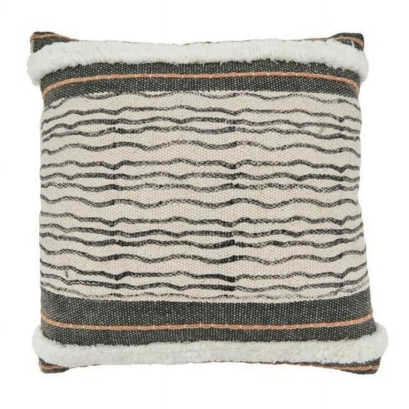 SARO 20 in. Square Printed & Embroidered Pillow Cover with Stripe Design