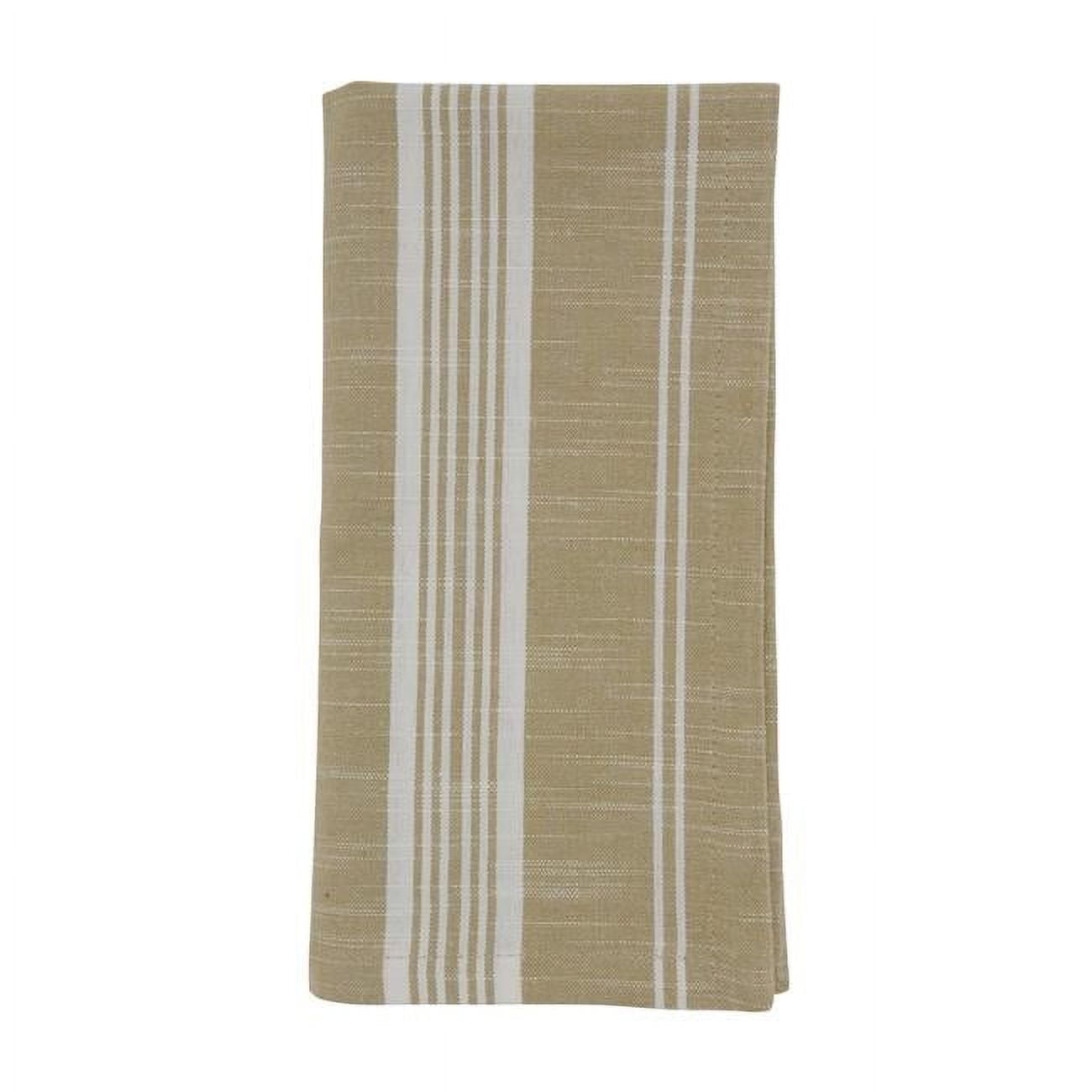 Khaki and White Striped Cotton Square Napkins, 20-inch, Set of 4