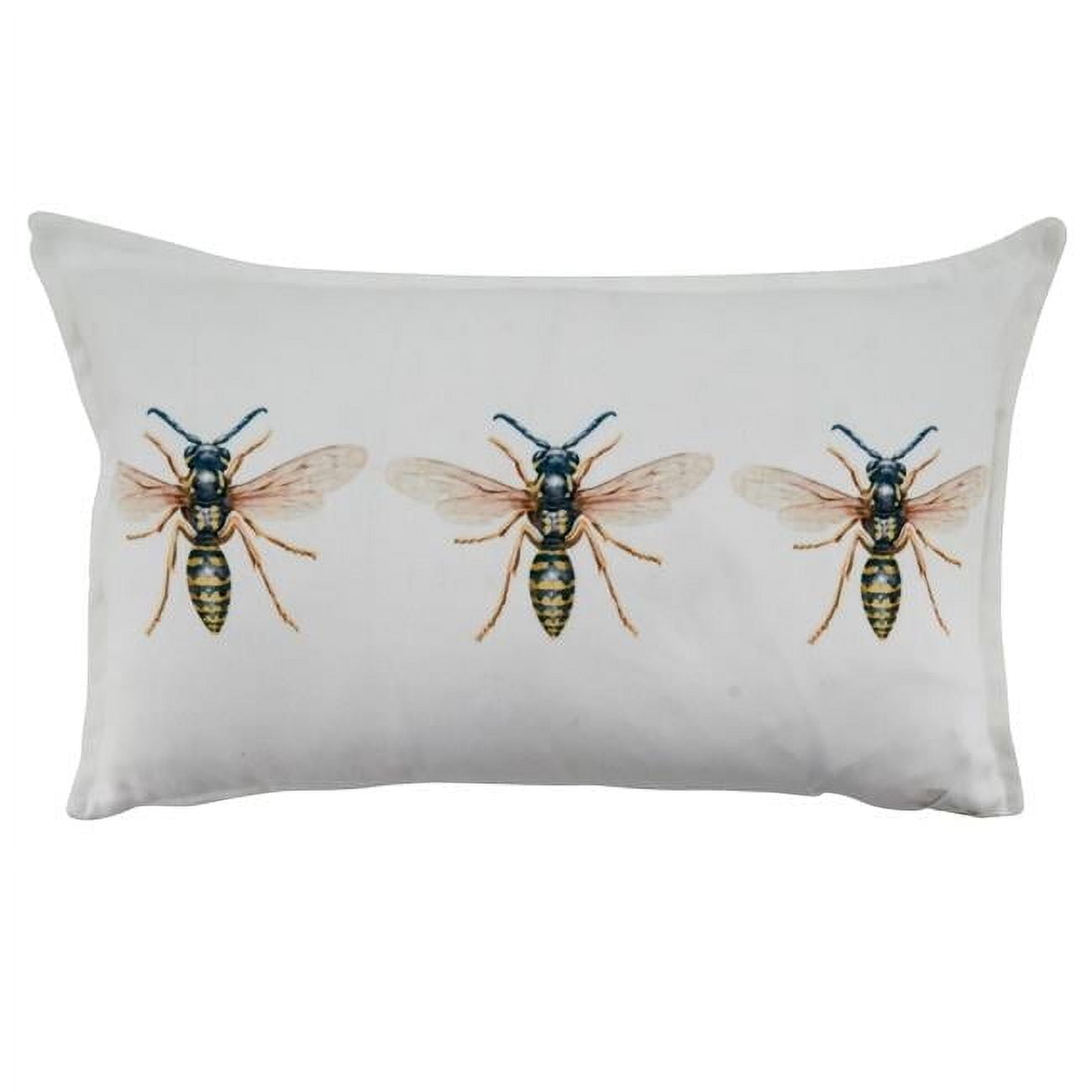 White Rectangular Poly Filled Throw Pillow with Bees Design