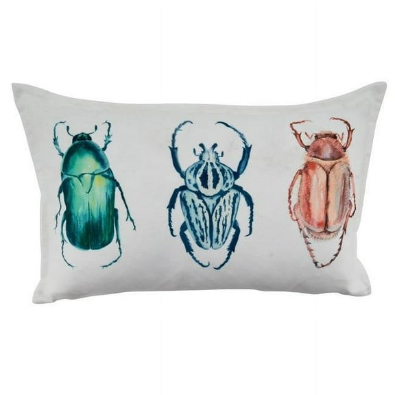 SARO 2106.W1220BD 12 x 20 in. Oblong Down Filled Throw Pillow with Bugs Design White