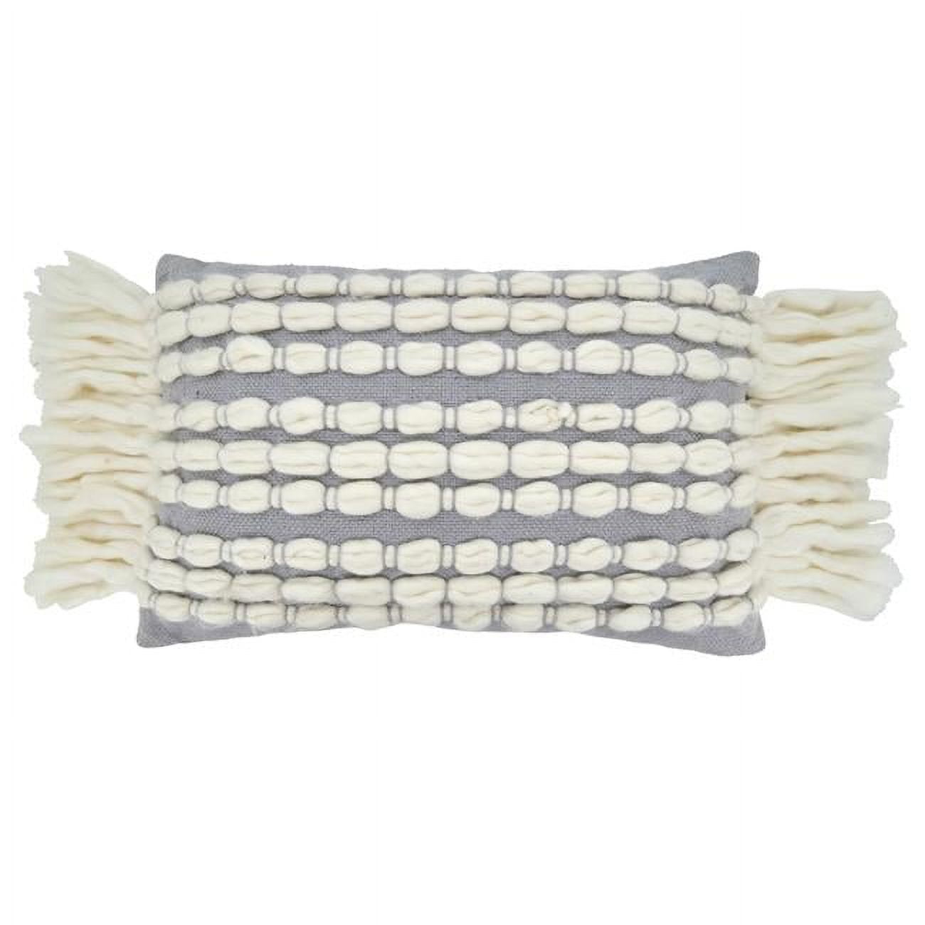 Gray and White Rectangular Chunky Fringe Throw Pillow