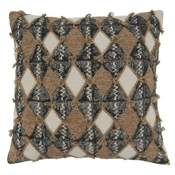 SARO 2183.N20SD 20 in. Square Natural Diamond Embroidered Throw Pillow with Down Filling