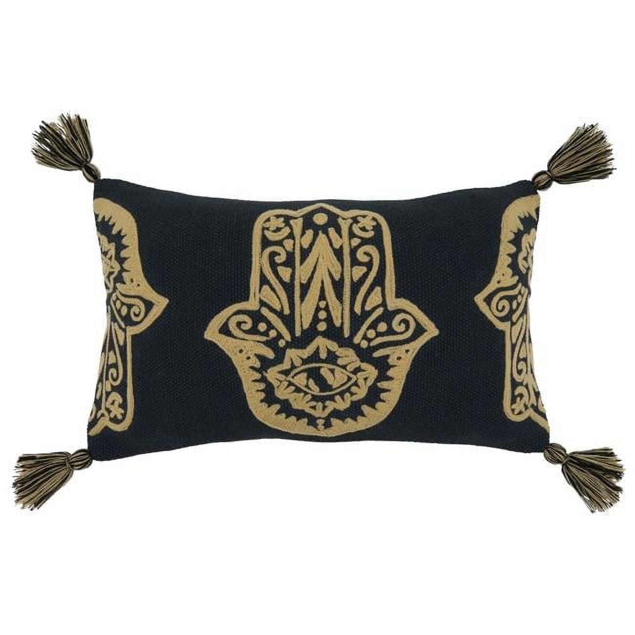 Black Cotton Hamsa Hand Embroidered Lumbar Pillow Cover