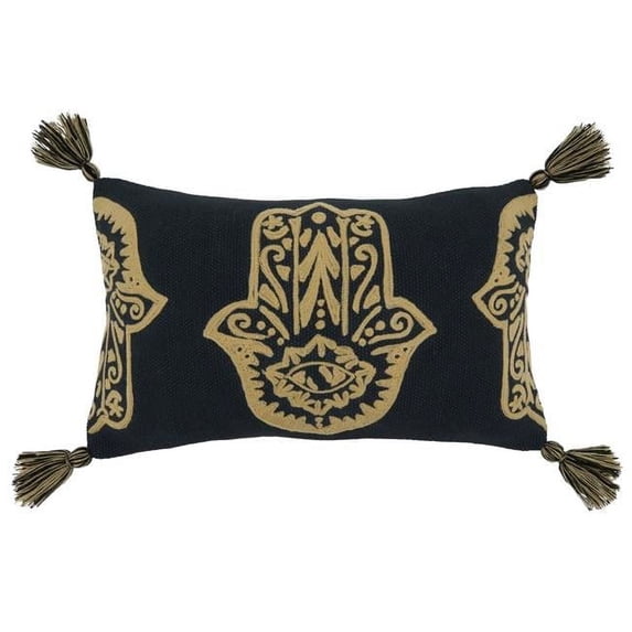 SARO 2197.BK1220BC 12 x 20 in. Oblong Black Hamsa Hand Embroidered Lumbar Pillow Cover