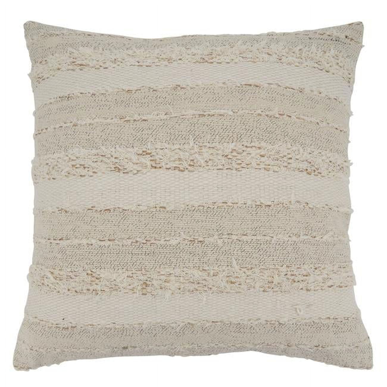 Ivory Cotton Fringe Stripe 22" Square Throw Pillow