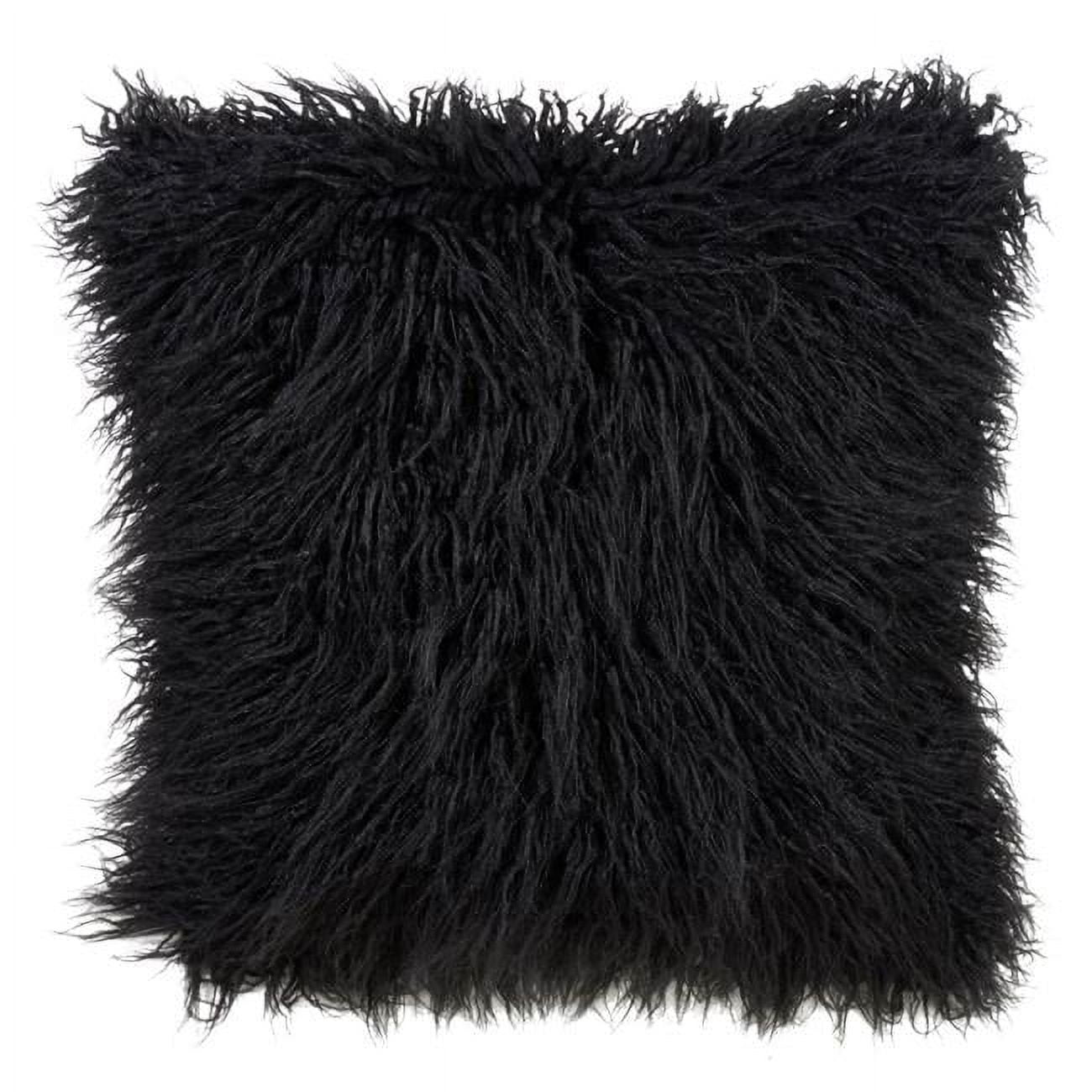 Black 22" Square Mongolian Faux Fur Throw Pillow