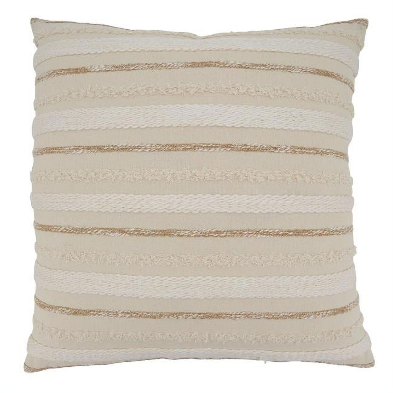 Natural Woven Stripe Cotton Throw Pillow Cover