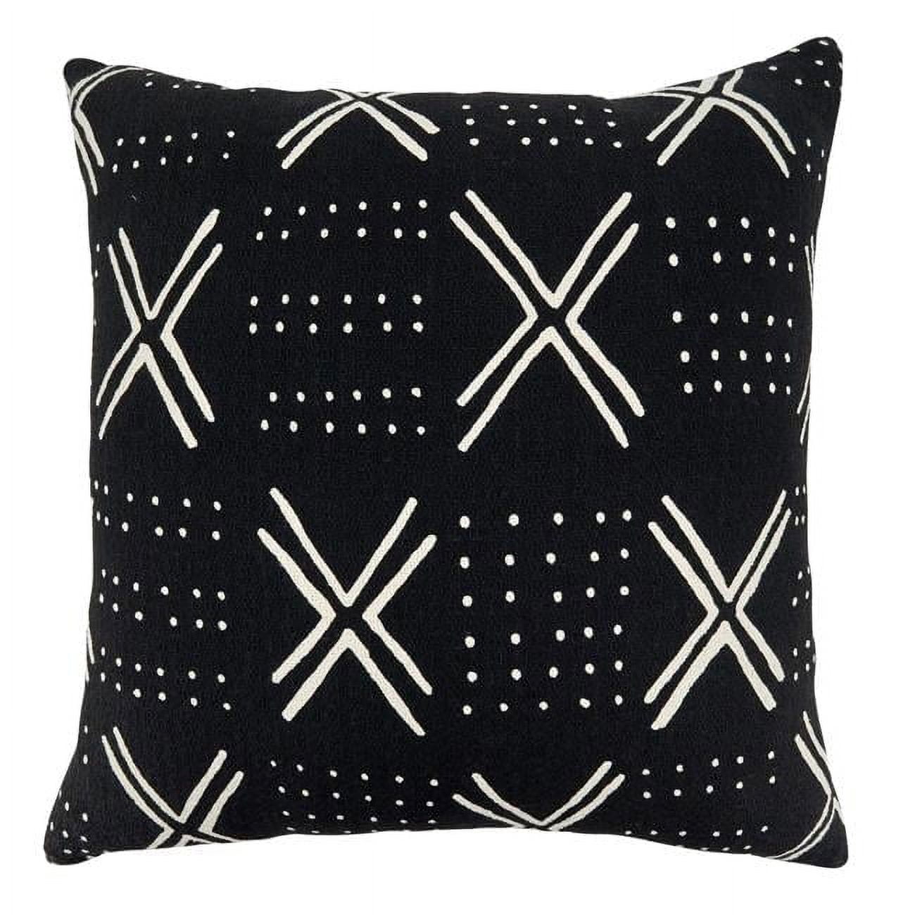 Black and White Cotton Mudcloth Square Throw Pillow, 22"