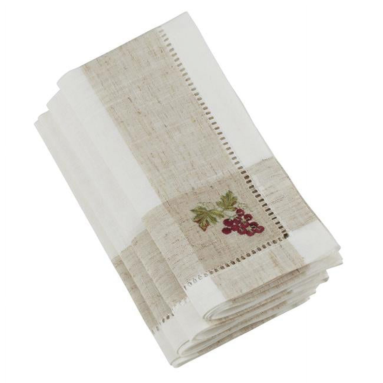 SARO 2230.I20S Hemstitch Napkins with Embroidered Grape Design Ivory