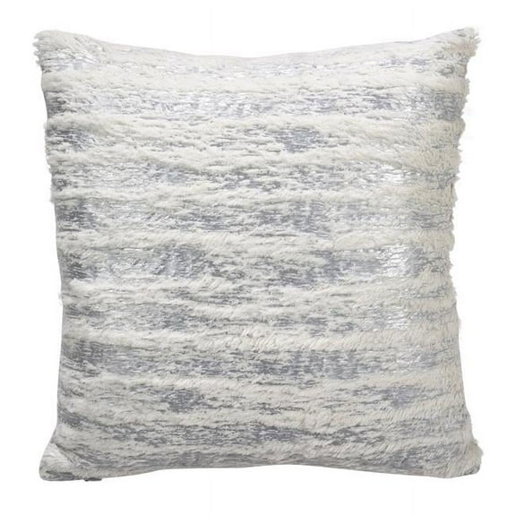 SARO 2323P.S15S 15 in. Faux Fur with Brushed Metallic Foil Print Down Filled Throw Pillow - Silver