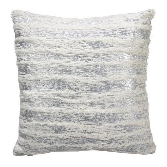 SARO 2323P.S15S 15 in. Faux Fur with Brushed Metallic Foil Print Down Filled Throw Pillow - Silver