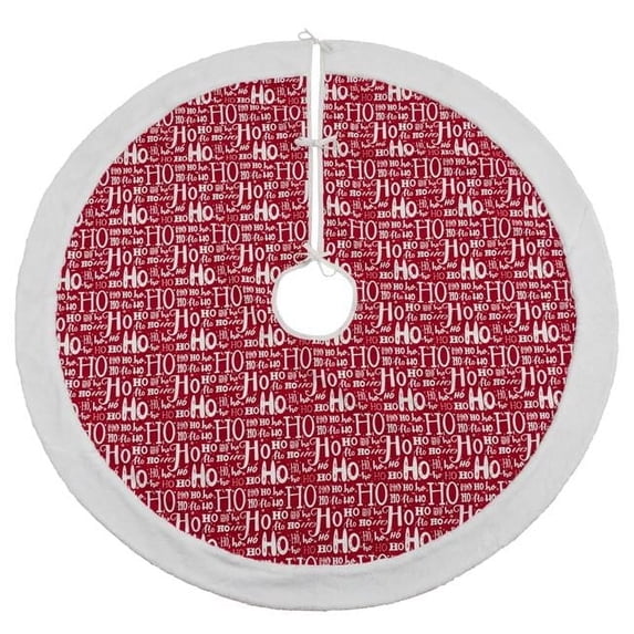 SARO 2525.R56R 56 in. Round Red Ho Ho Ho Christmas Tree Skirt