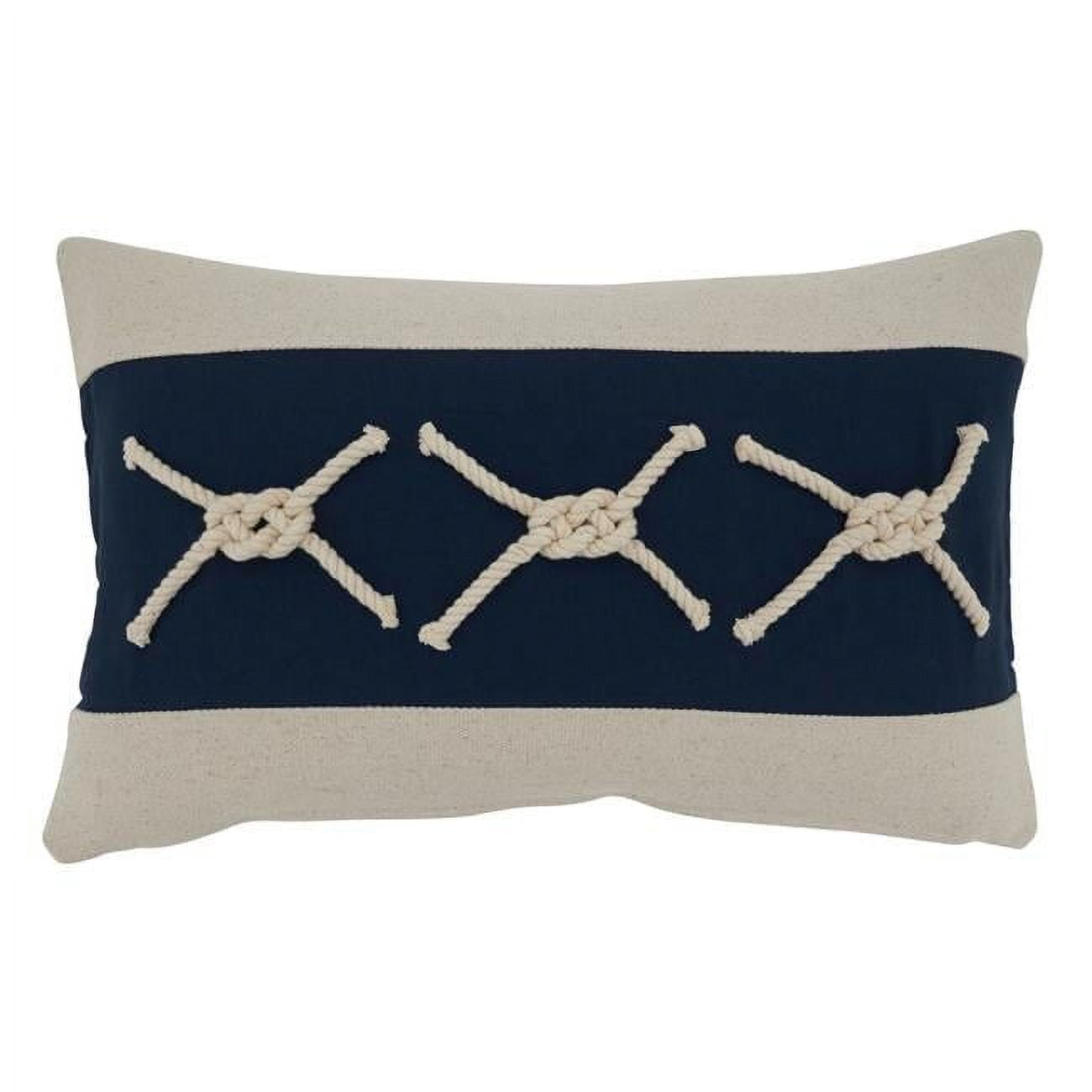Navy Blue and Beige Cotton Nautical Rope Knots Applique Throw Pillow