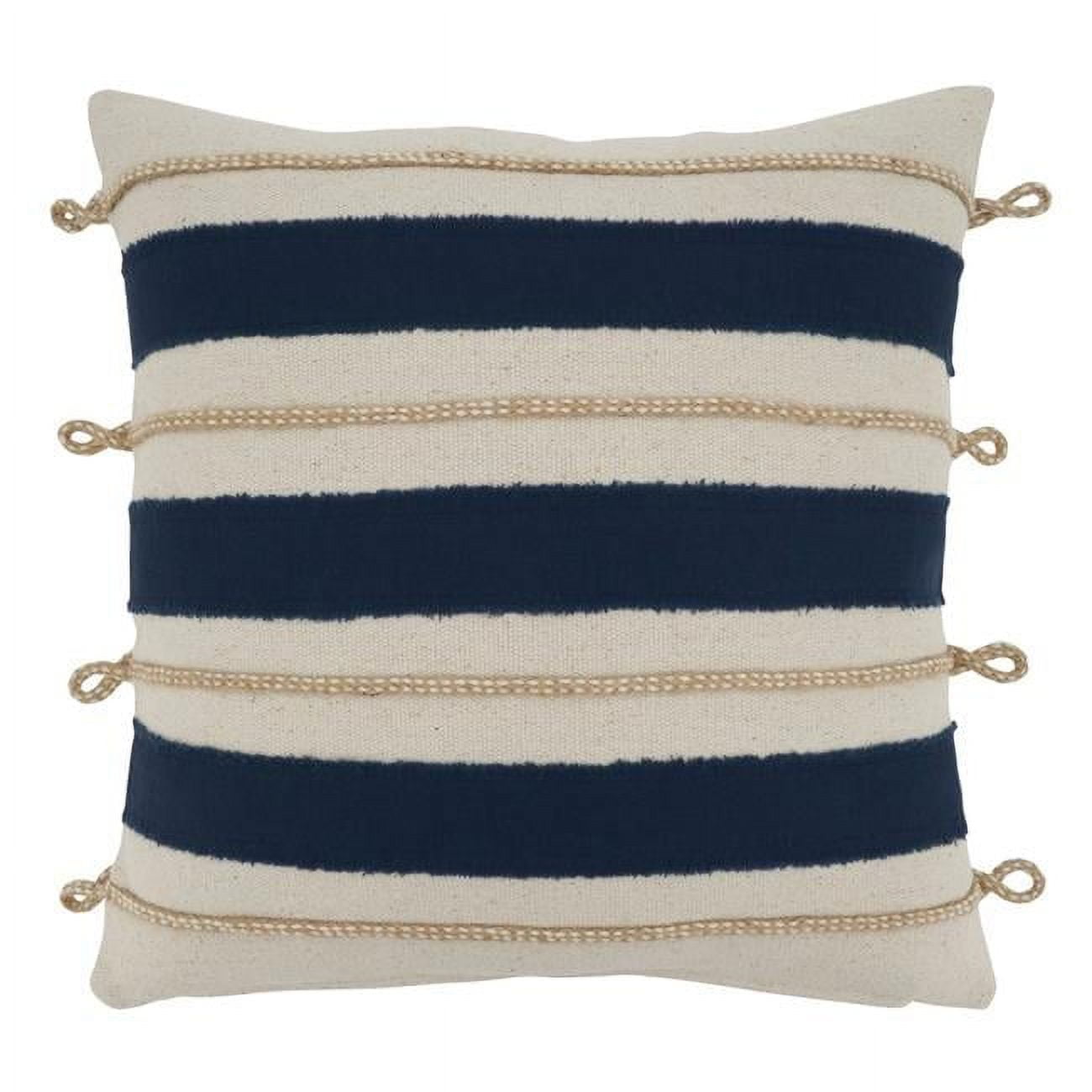 Navy Blue Square Rope Applique Throw Pillow with Poly Filling