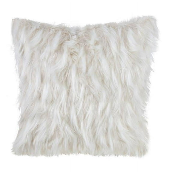 SARO 3538.I18S Poly Filled Accent Pillow with Faux Fur Design Ivory